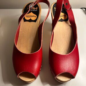 Swedish Hasbeens Red Sky-High Peep-Toe Slingback Clog Sandals
